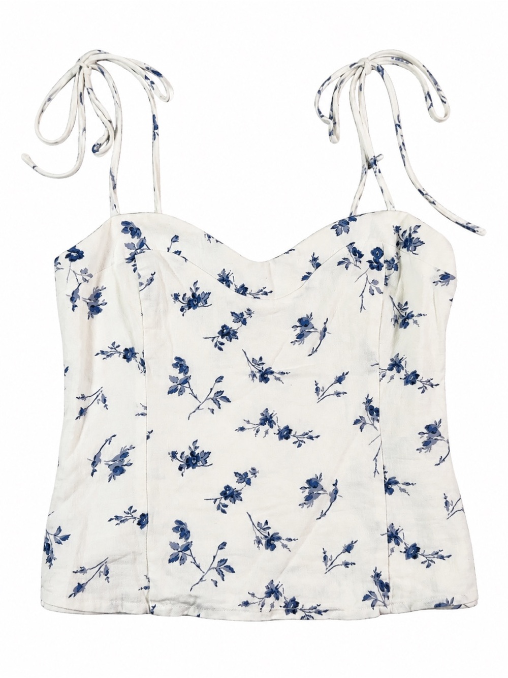 Abercrombie & Fitch Blue Floral Linen Blend Sweetheart Tank Top S